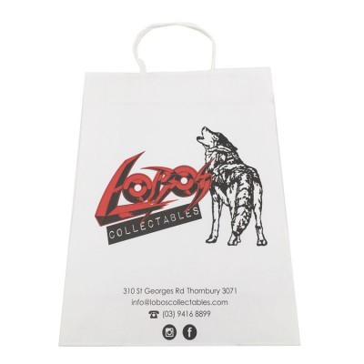 Custom logo printed recyclable white kraft paper gift shopping bag